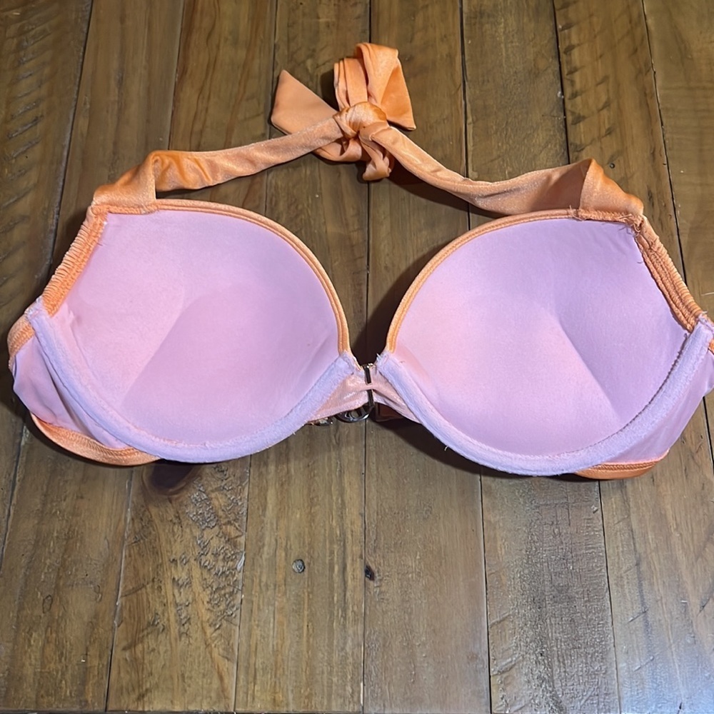 Victoria’s Secret Swim Orange Bombshell Halter Padded Bikini Bathing Suit Top - Picture 6 of 13